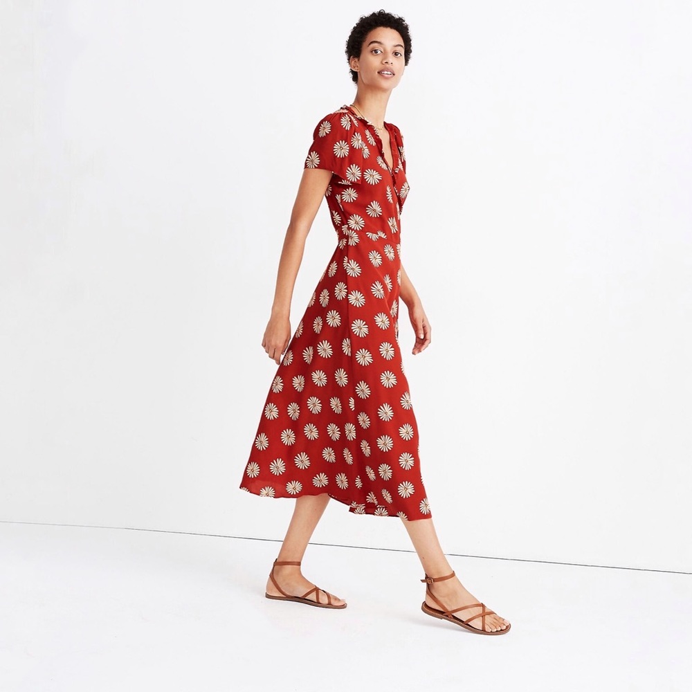 Madewell | Ruffle-Edge Wrap Midi Dress in Daisy Daydream Size XXS